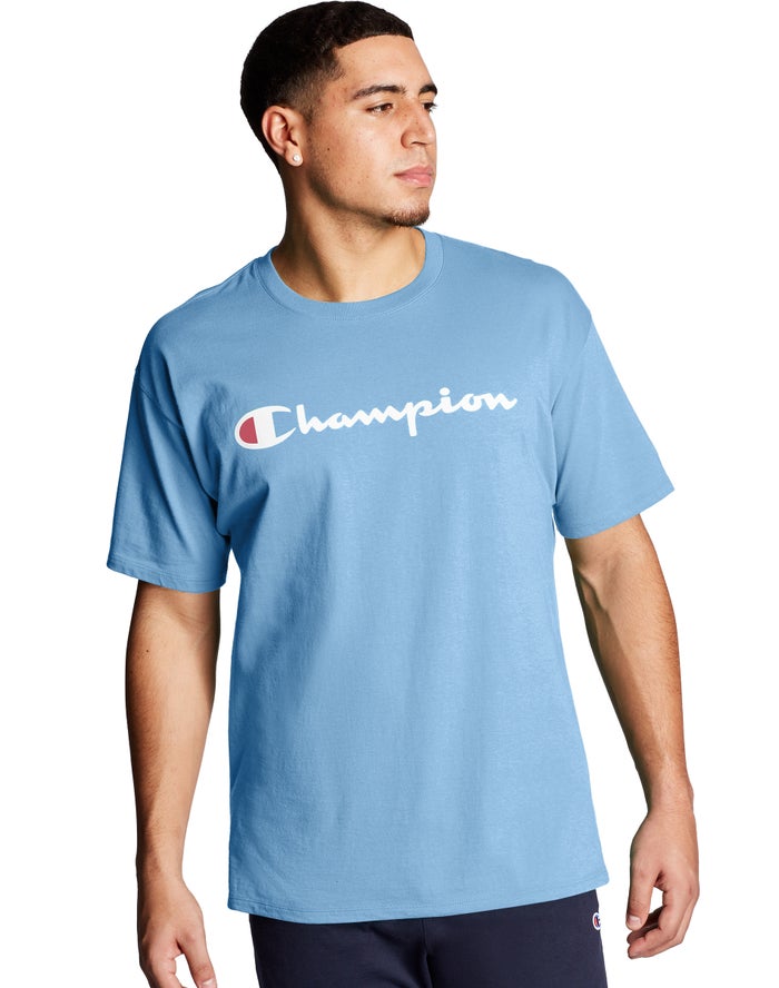 Champion Graphic Jersey Script Logo - Miesten Sininen T-Paita - Suomi 3746580-MO